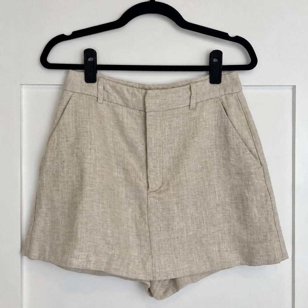 Zara Beige Linen Blend Tailored Mini Skort – Size S